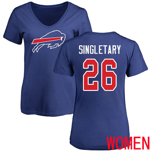 NFL Women Buffalo Bills #26 Devin Singletary Royal Blue Name and Number Logo T Shirt->nfl t-shirts->Sports Accessory